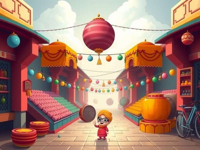 Dhokla Adventure Plus game screenshot showing vibrant Indian marketplace